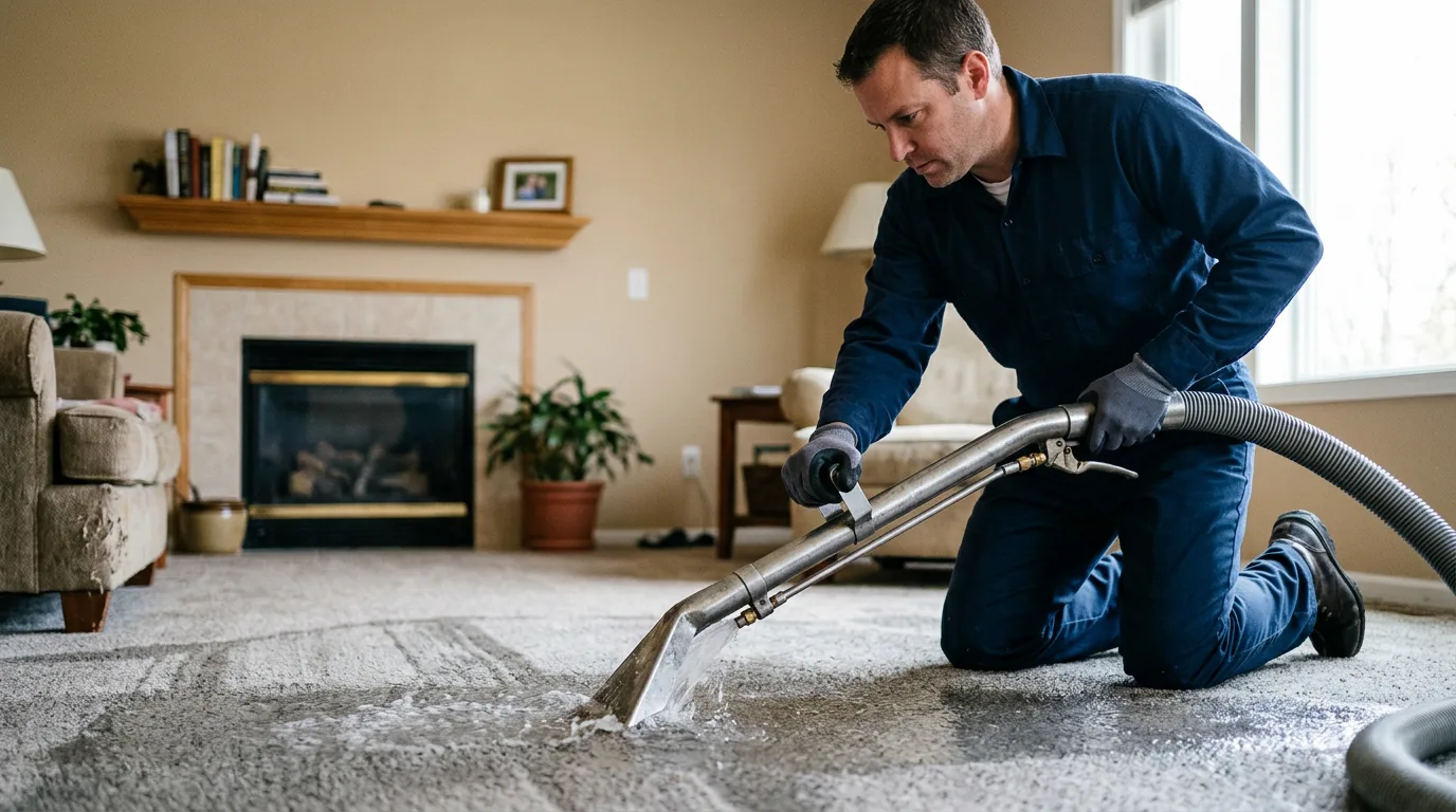 Water damage restoration technician working near Manville, RI